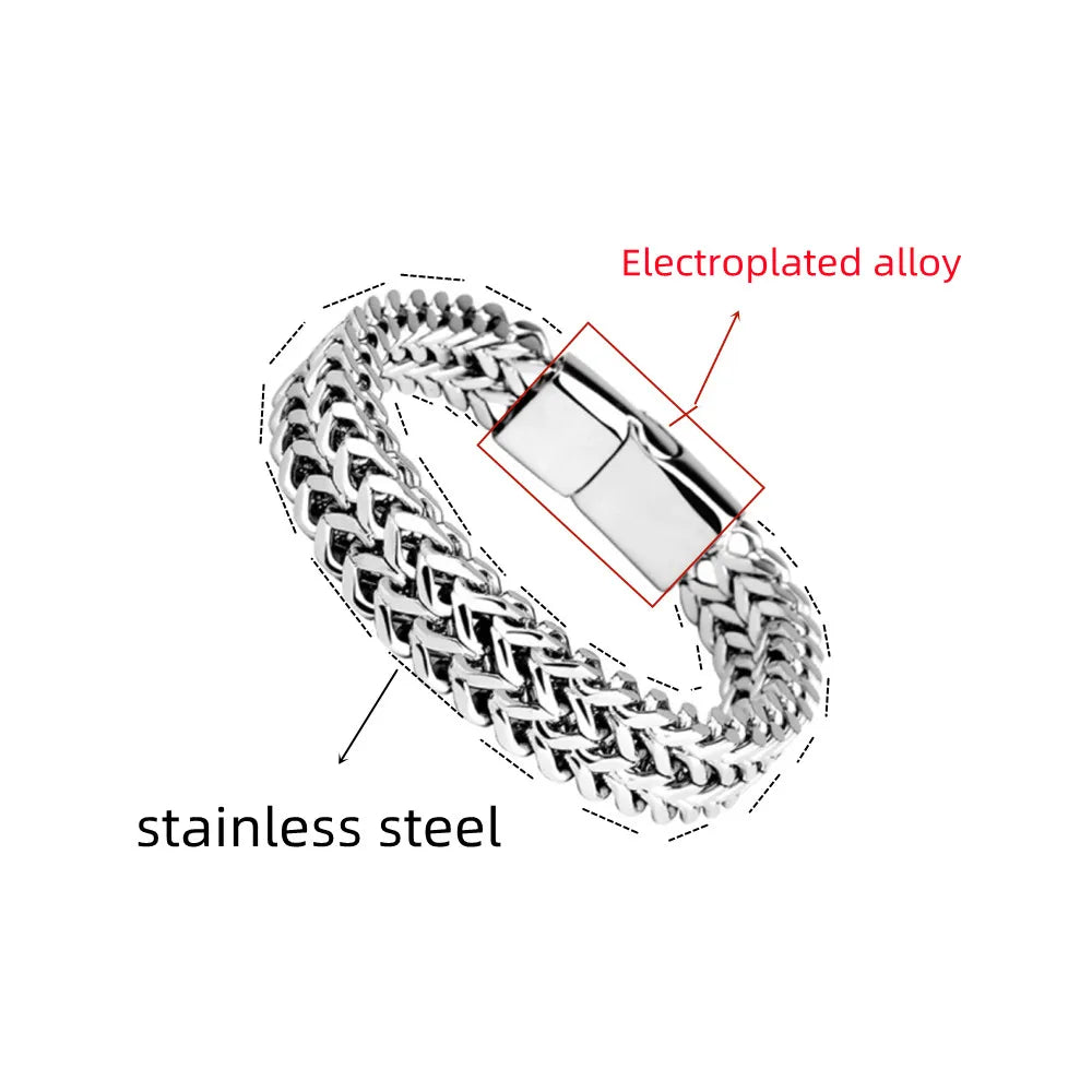 Bracciale Doppio in Acciaio a Maglia Intrecciata Spessa