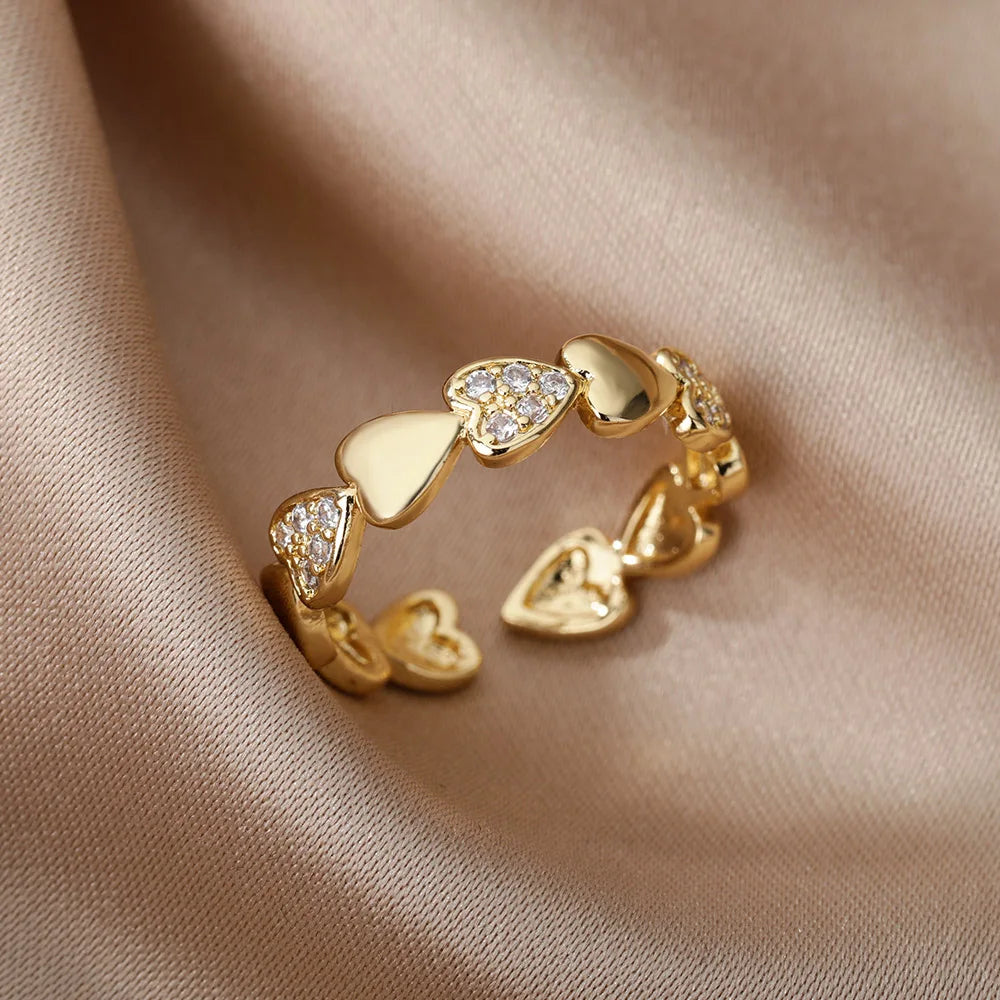 Anello Cuore Geometrico Regolabile con Zirconi