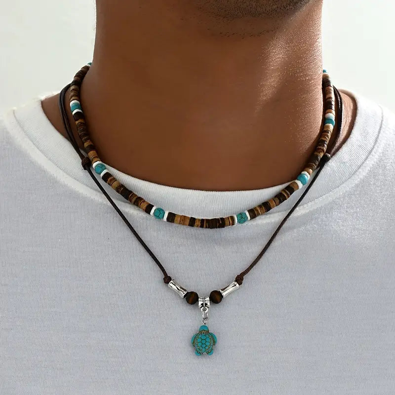 Collana Lussuosa da Uomo con Perline Occhio di Tigre e Turchese