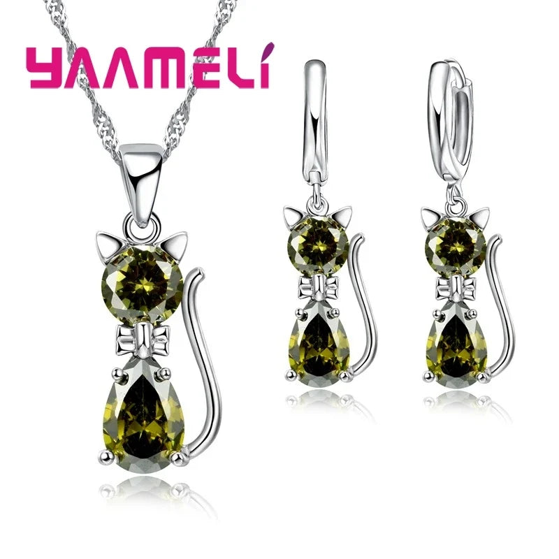 Collana e Orecchini Gatto con Zirconia