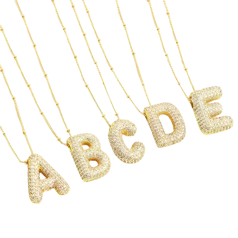 Set di collane con iniziali Bubble Letter | Oro bianco