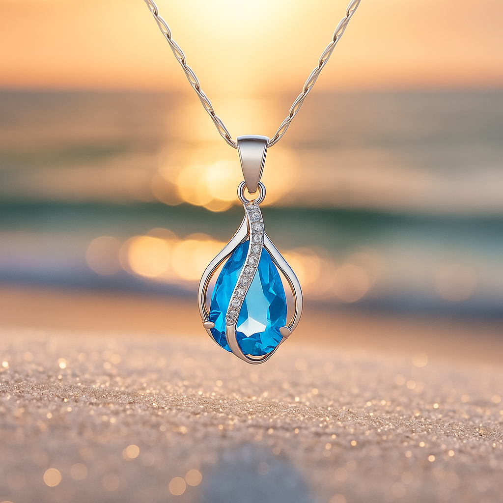 Goccia di Luce – Collana con zircone blu e finitura argento