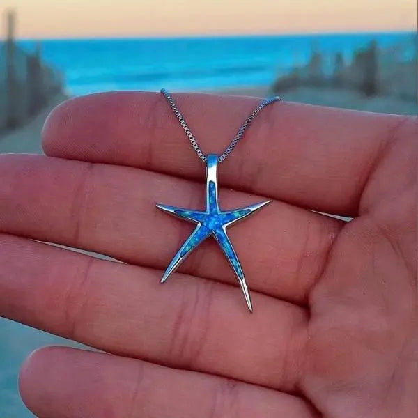 Collana opale blu e stella marina in argento
