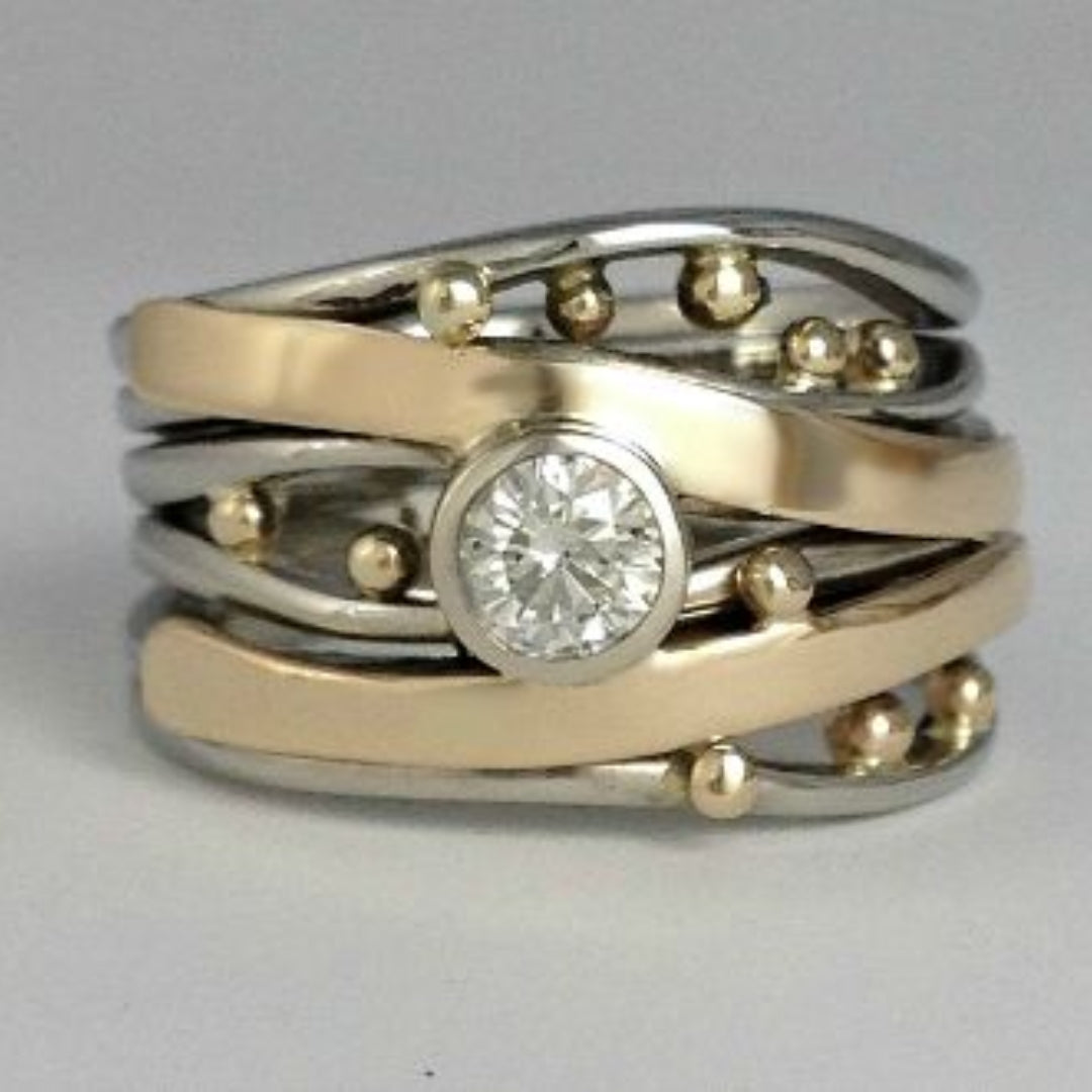 Anello con Zirconi in Oro e Argento
