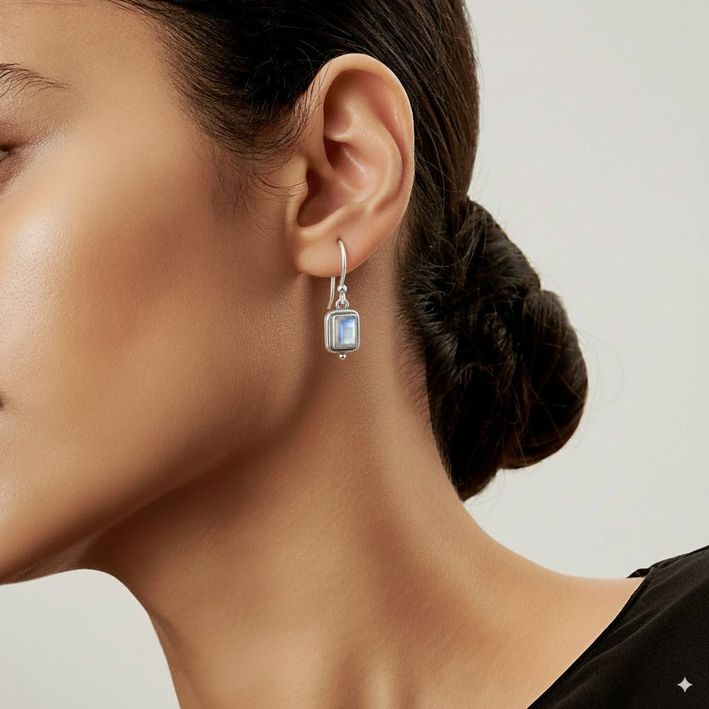 Beatriz - Orecchini vintage con pietra lunare quadrata