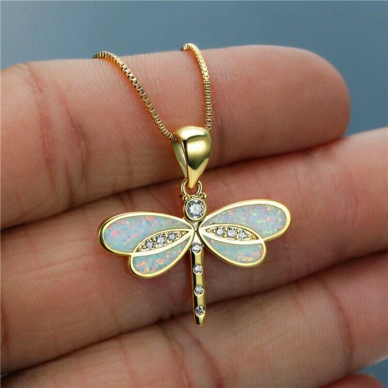 Collana di Libellula in Oro con Opale