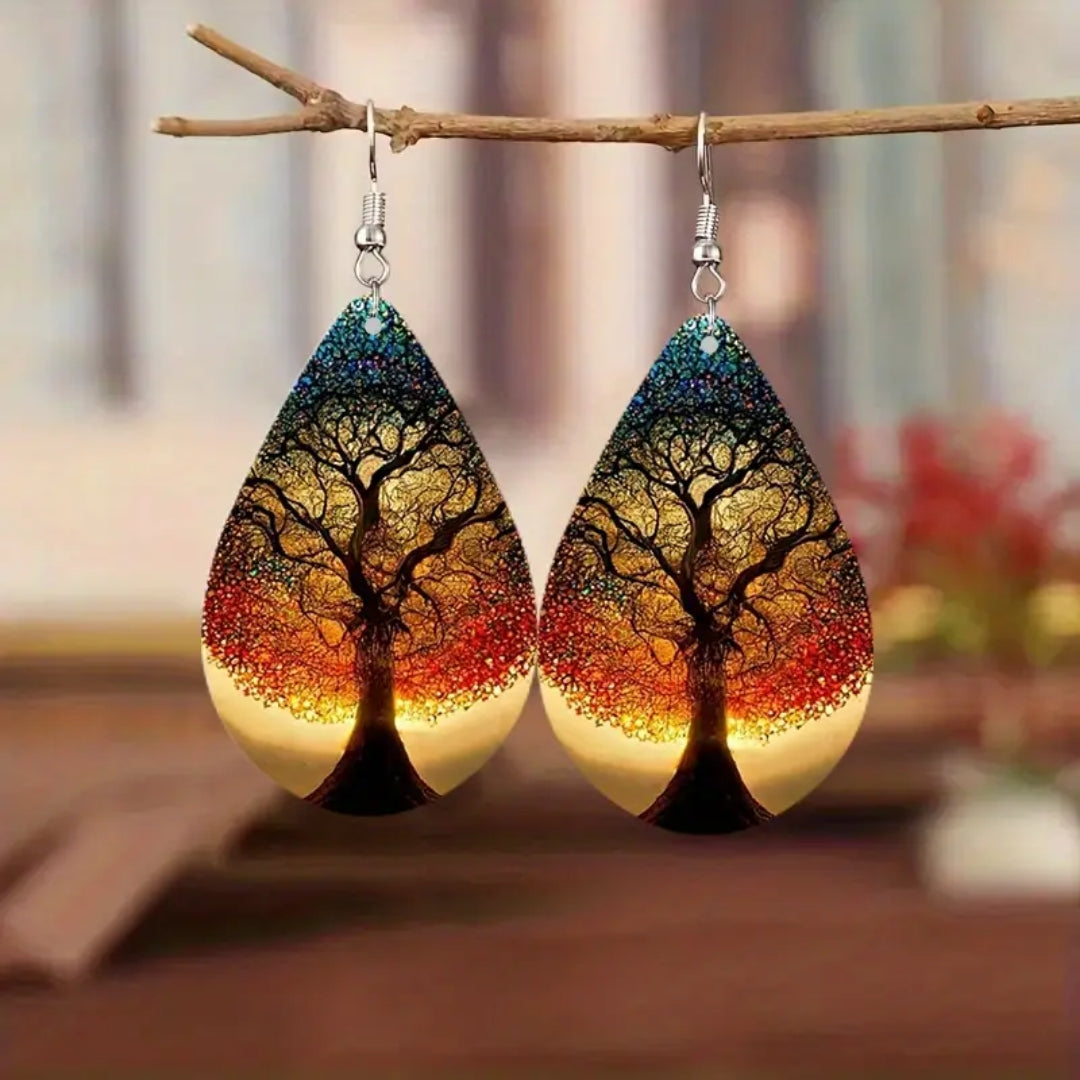 Orecchini goccia albero della vita colorato