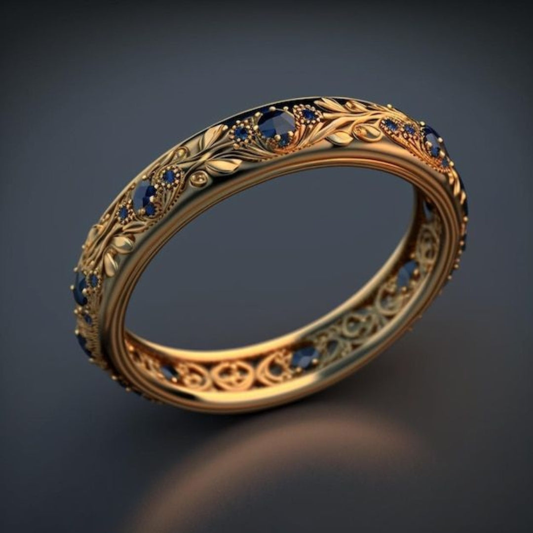 Anello Esotico Foglia con Zirconia Blu Fine