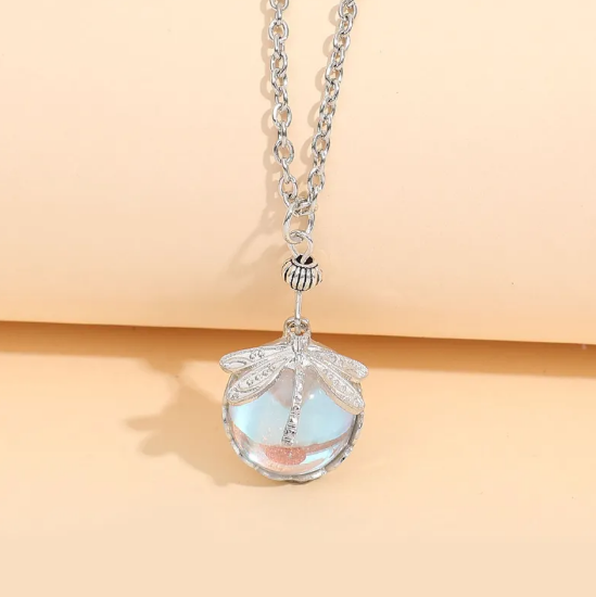 Collana Libellula con Cristallo Verde Retrò
