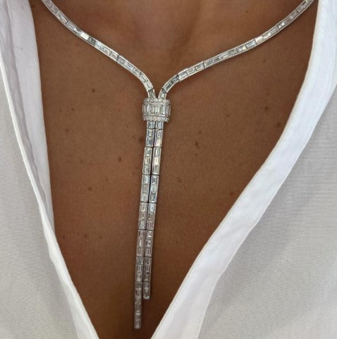 Collana Lariat con Zaffiro Bianco Taglio Baguette