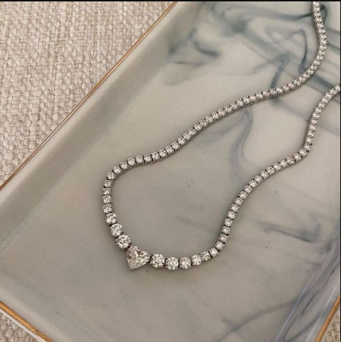 Collana Tennis con Zaffiro Bianco Taglio Cuore