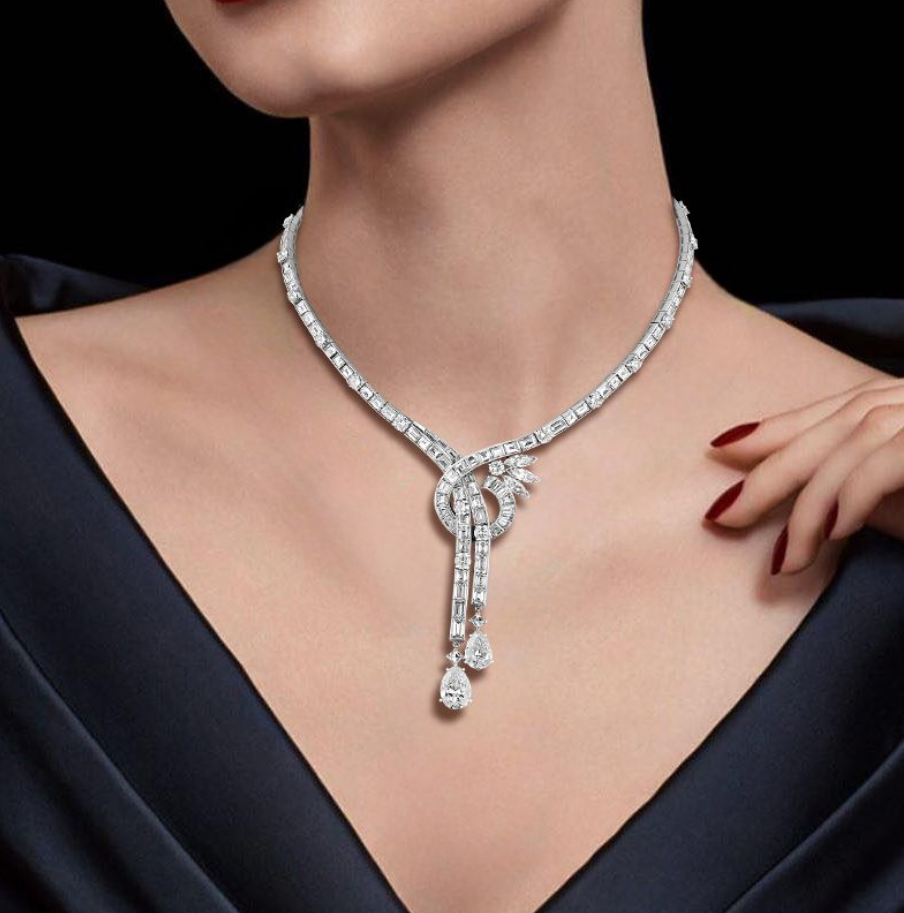 Collana Lariat Classica con Zaffiro Bianco Taglio Pera