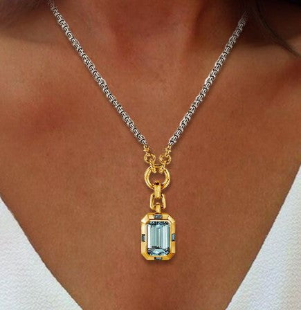 Collana con Zaffiro Acquamarina Taglio Smeraldo Due Tonni
