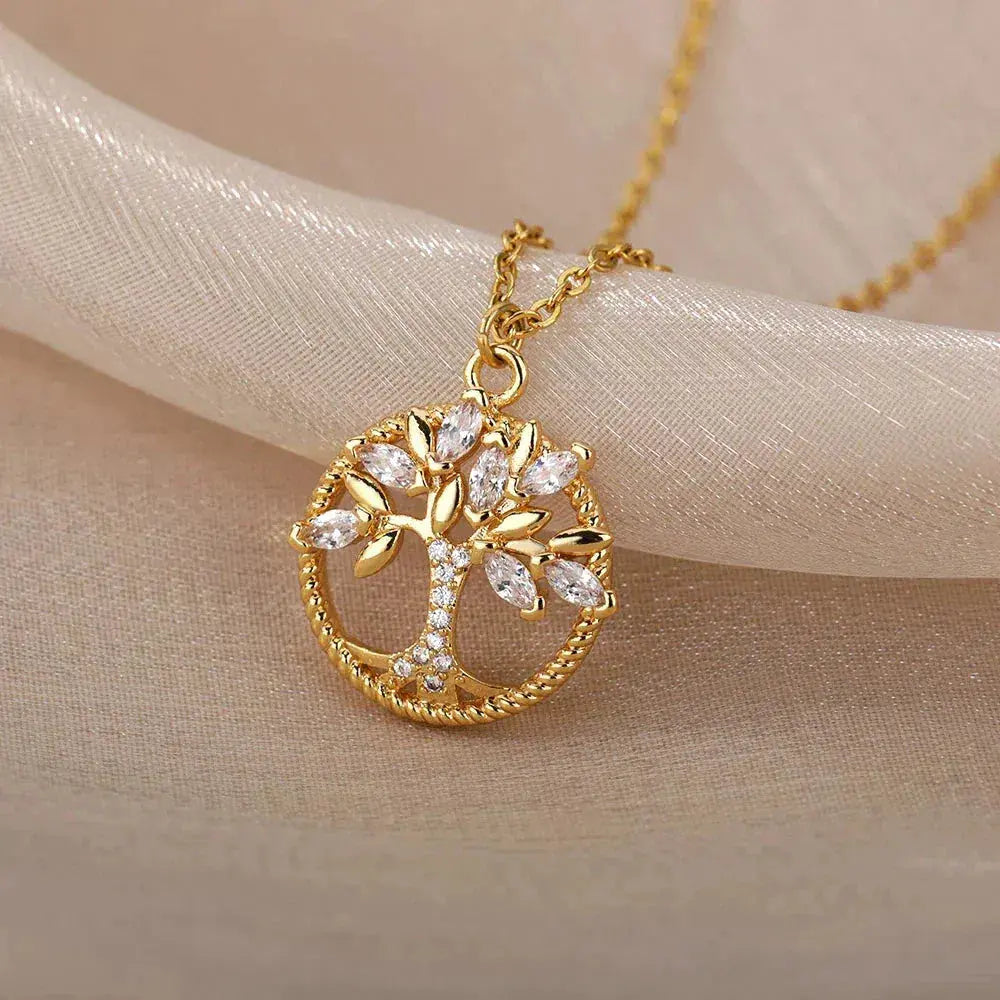 Collana Albero della Vita con Zirconi in Oro