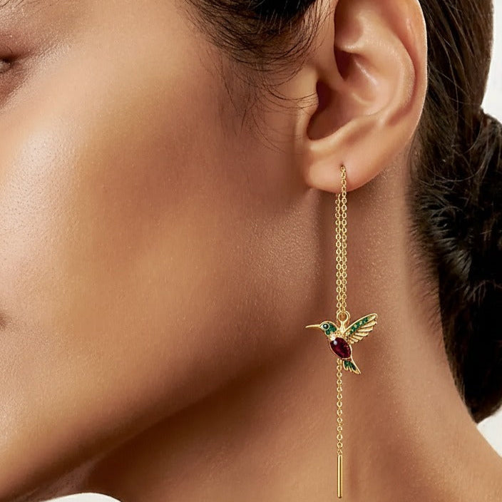 Orecchini con colibrì in smalto e zirconio