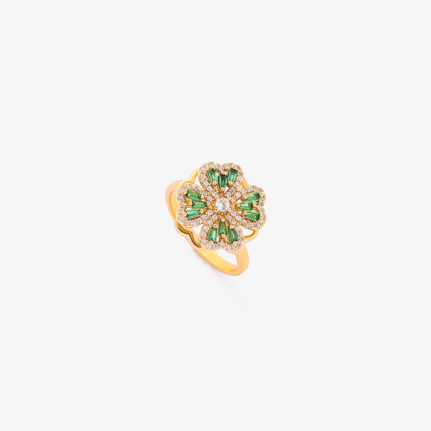 Anello girevole trifoglio smeraldo | Oro