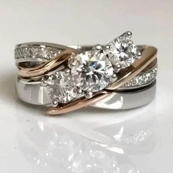 Anello in Oro e Argento con Zirconia Vintage