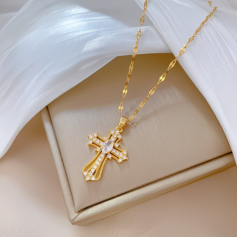 Collana croce moderna in acciaio inossidabile