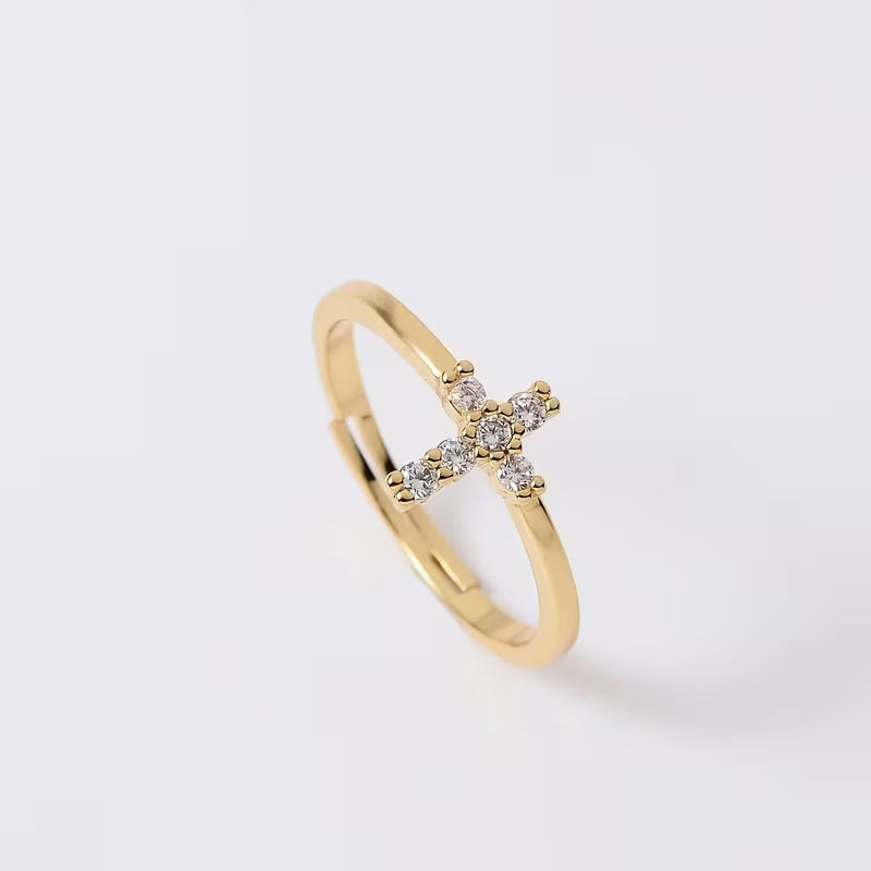 Anello croce aperta con zircone