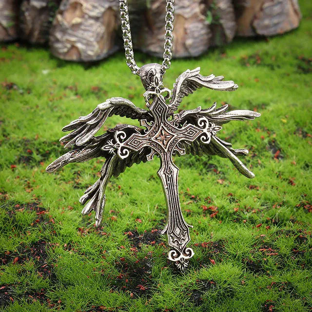 Collana con Ciondolo Croce Angelo a Sei Ali