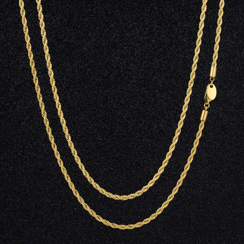 Collana da Uomo a Catena Corda Placcata Oro – 3mm Acciaio Inossidabile