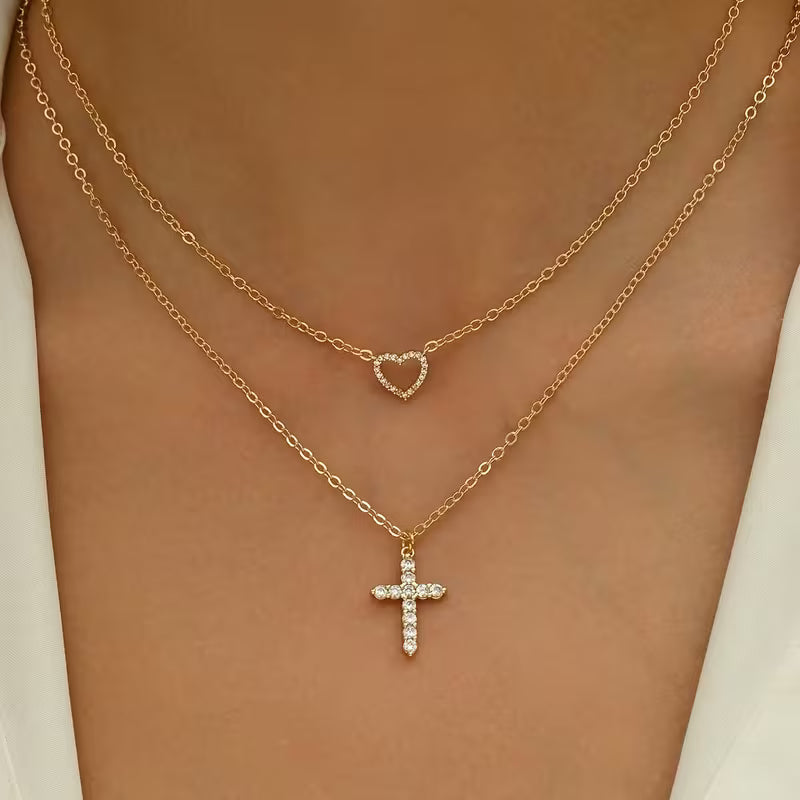 Collana croce vintage a doppio strato