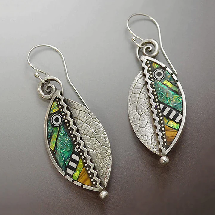 Orecchini vintage foglia cristallo verde in argento