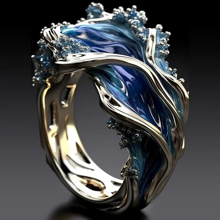 Anello Vintage Dorato a Forma di Onde Marine