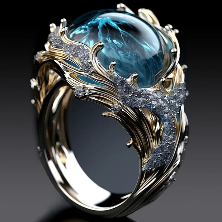 Anello vintage con cristallo dell'oceano