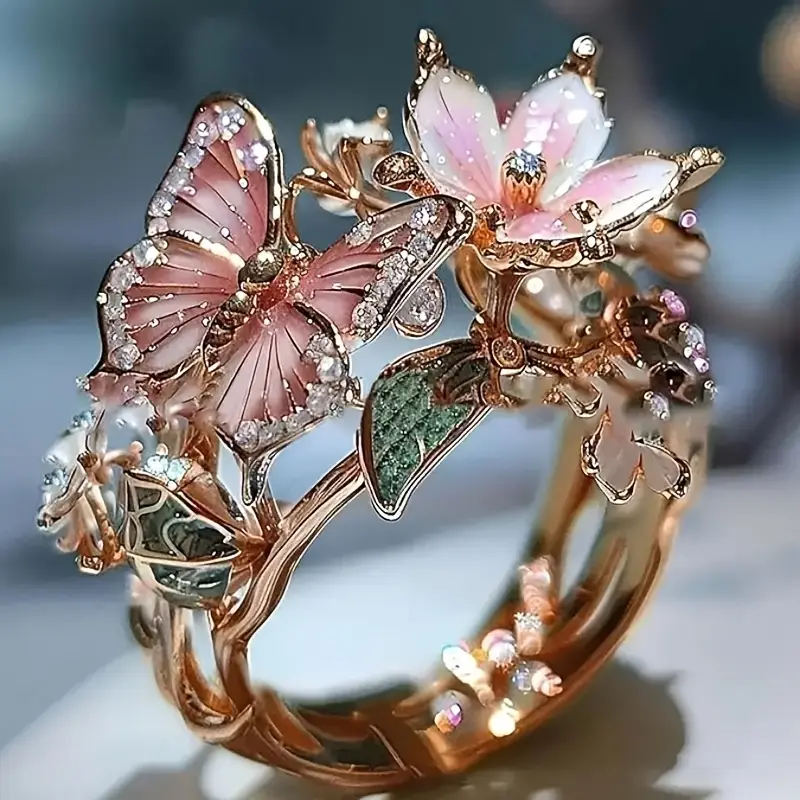 Anello Farfalla Brillante con Zirconi - Stile Natura