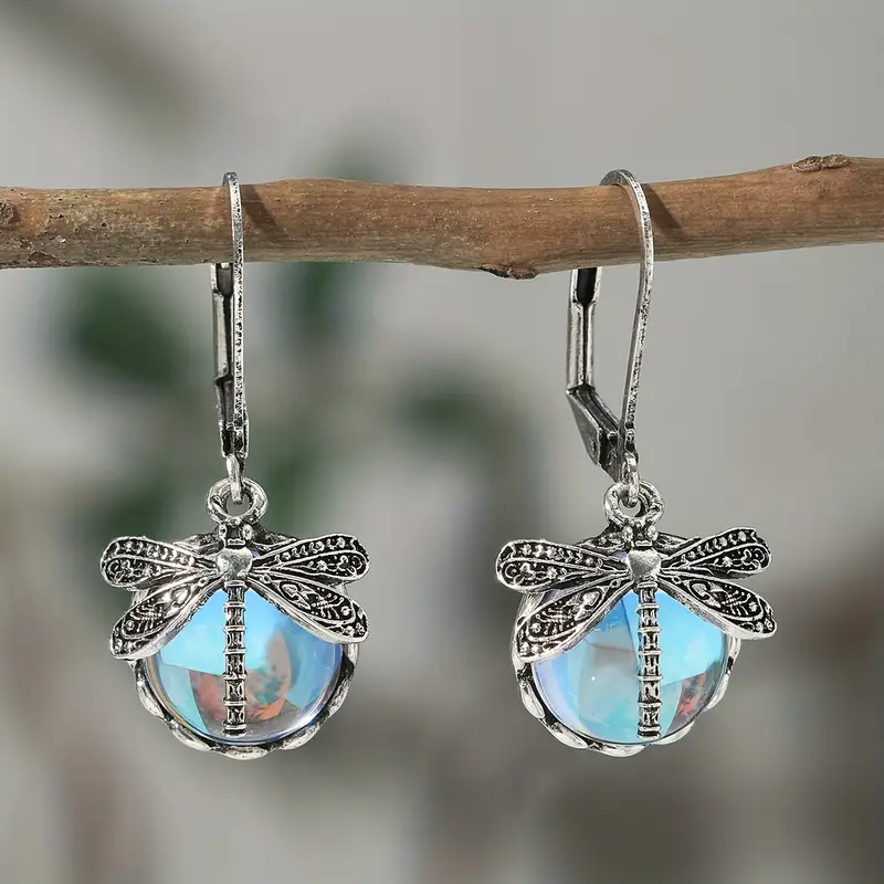 Orecchini libellula blu con cristallo in argento
