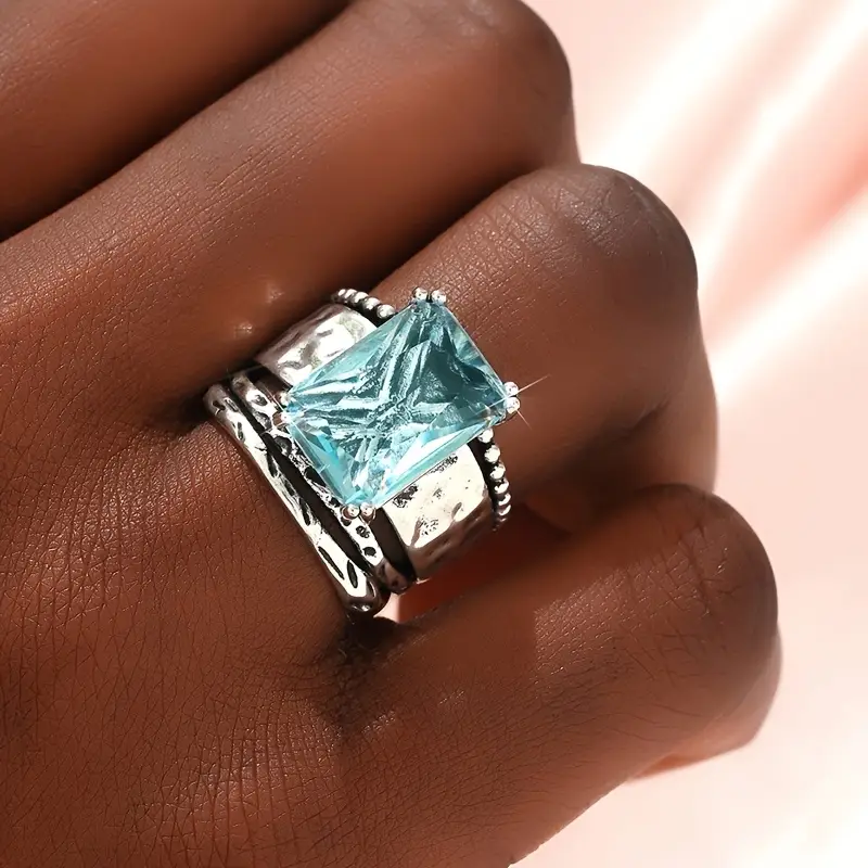 Anello in Vetro e Oceano Argentato