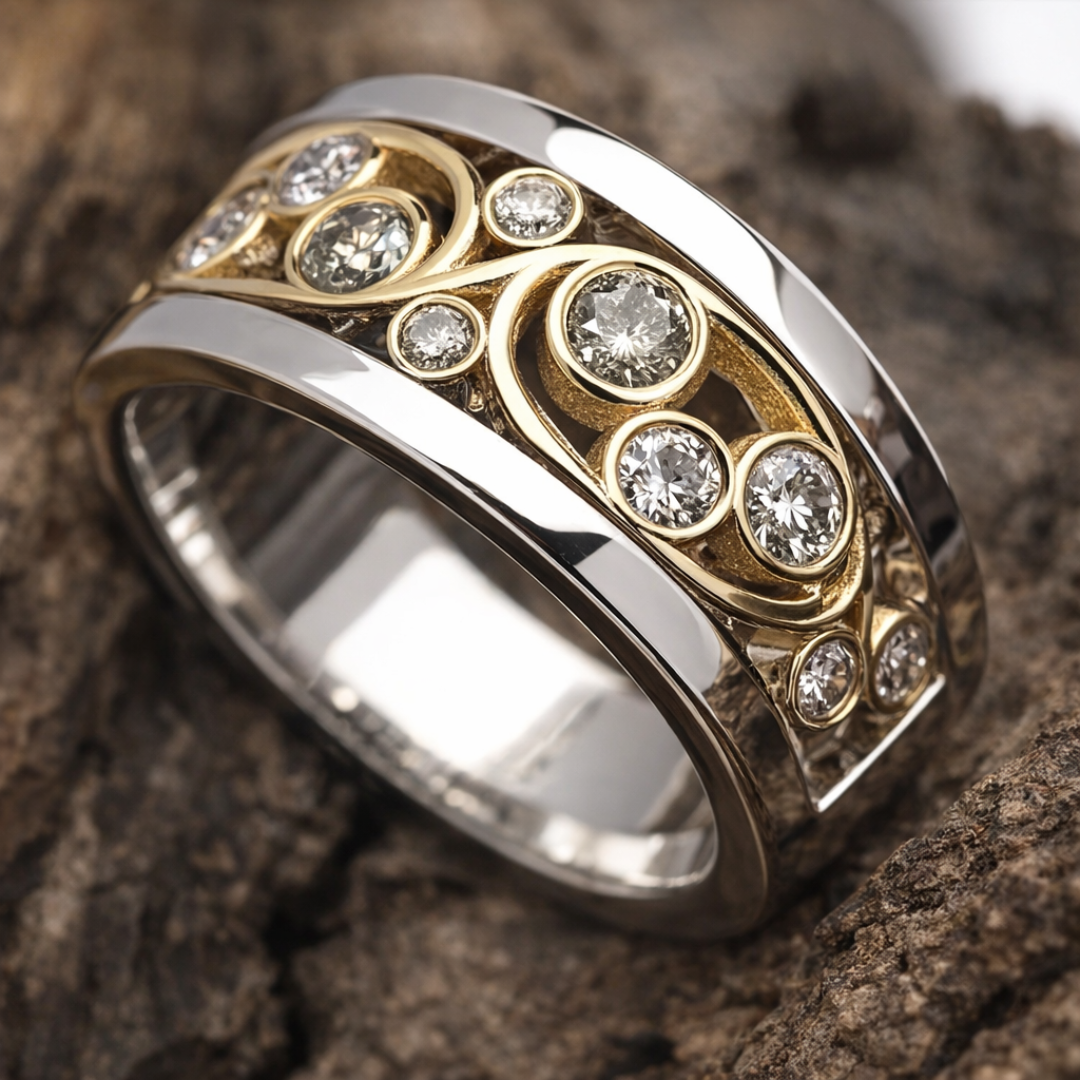 Anello Edera in Oro e Argento con Zirconia Vintage
