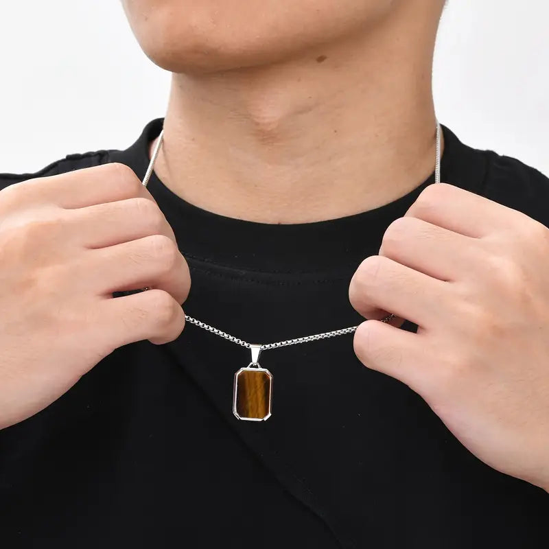 Collana Lussuosa con Ciondolo Pietra Occhio di Tigre Turchese