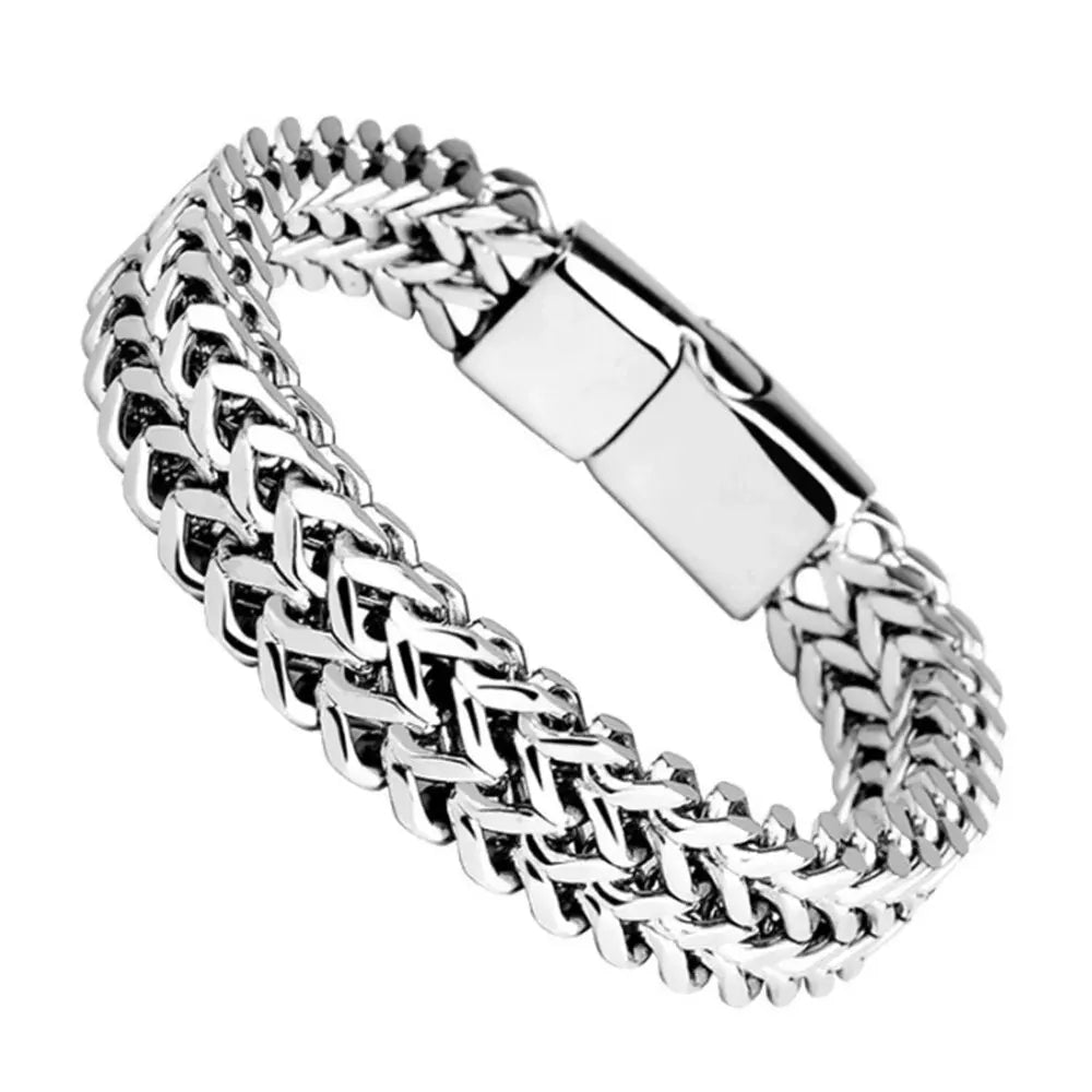 Bracciale Doppio in Acciaio a Maglia Intrecciata Spessa