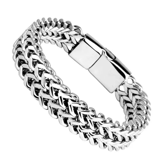Bracciale Doppio in Acciaio a Maglia Intrecciata Spessa