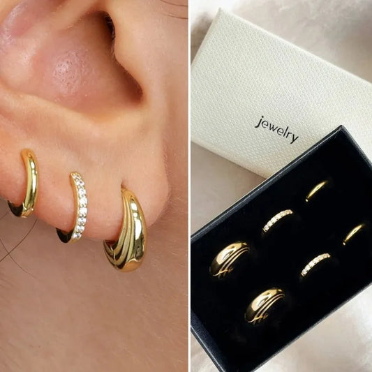Set 3 Paia di Orecchini in Acciaio con Zirconia
