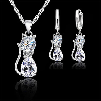 Collana e Orecchini Gatto con Zirconia