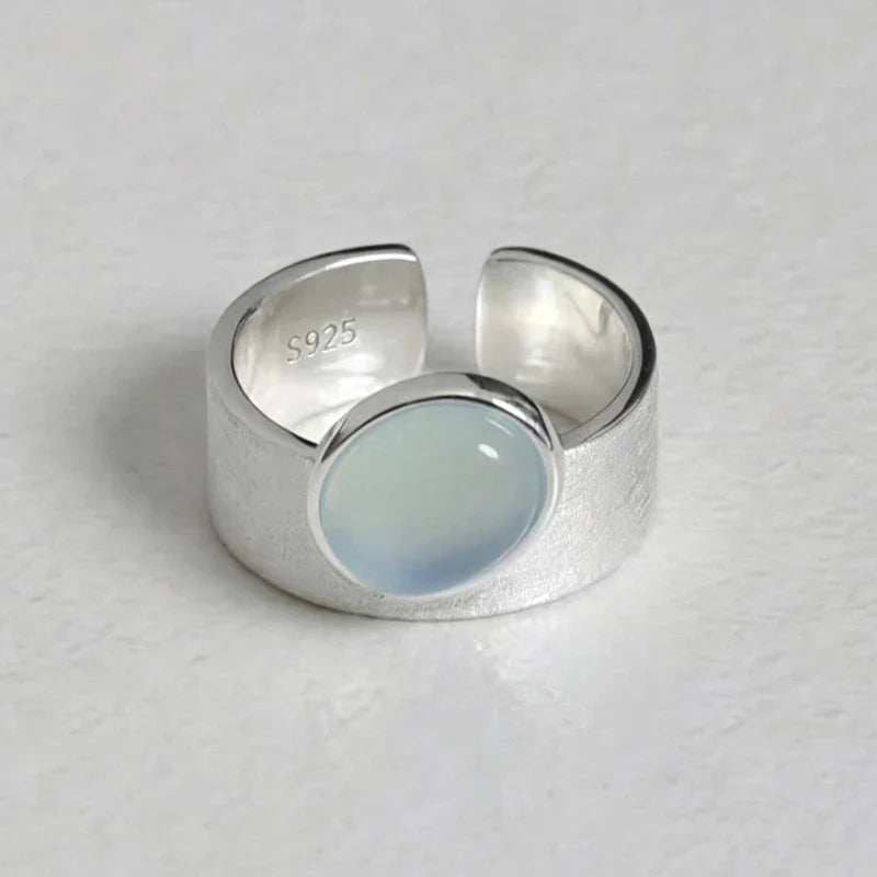 Anello Vintage Lunare Argento 925 con Pietra Ovale