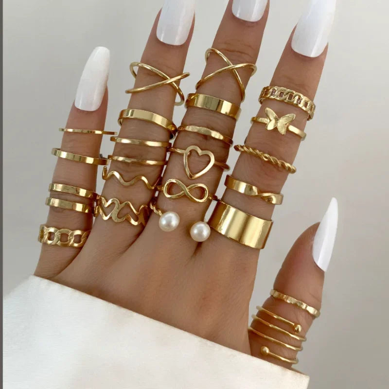 Set di Anelli Boho di Perla