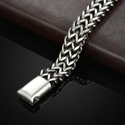 Bracciale Doppio in Acciaio a Maglia Intrecciata Spessa