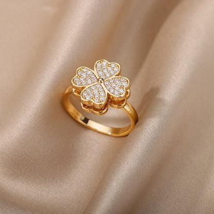 Anello Trifoglio della Fortuna Girevole con Zirconi
