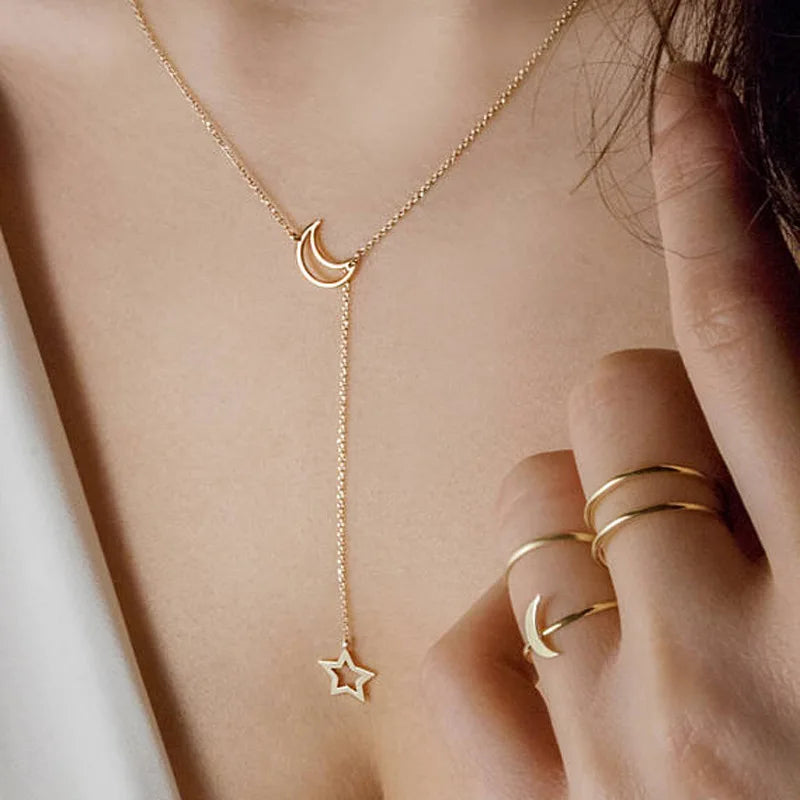 Collana Luna e Stella Celestiale Dorata