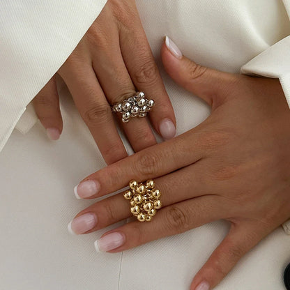 Anello Regolabile con Sfere Dorato
