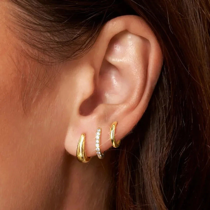 Set 3 Paia di Orecchini in Acciaio con Zirconia