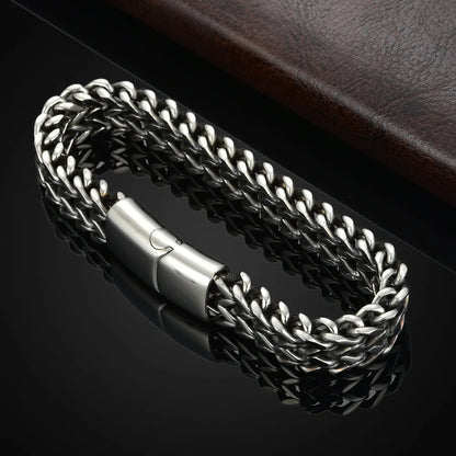Bracciale Doppio in Acciaio a Maglia Intrecciata Spessa