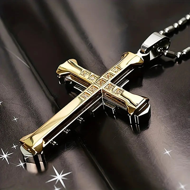 Collana da Uomo con Ciondolo Croce con Strass