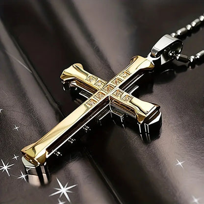 Collana da Uomo con Ciondolo Croce con Strass