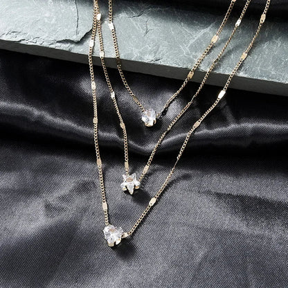 Collana Multistrato Tripla con Ciondoli di Zirconia