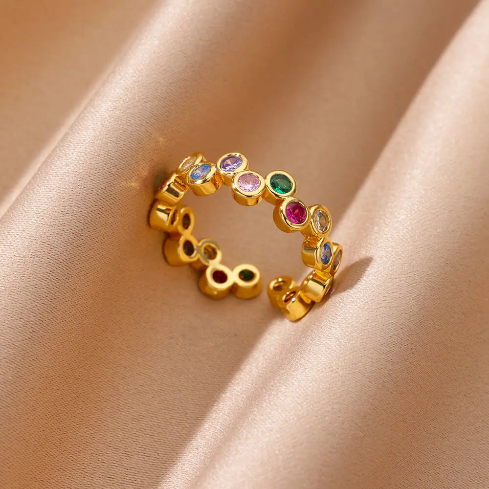 Anello Cuore Geometrico Regolabile con Zirconi